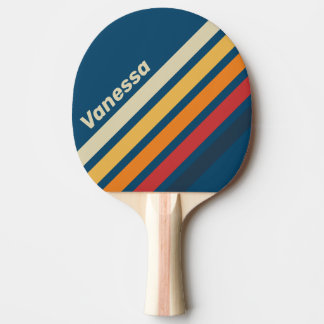 Vintage Blue Rainbow Angled Striping with Name Ping Pong Paddle