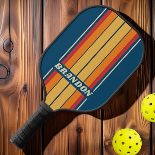 Vintage Blue Rainbow Board Stripes with Name Pickleball Paddle