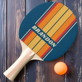 Vintage Blue Rainbow Board Stripes with Name Ping Pong Paddle