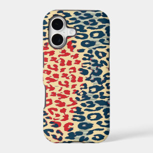 Vintage Blue Red Leopard Print Skin