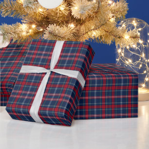 Vintage Blue Red Plaid Christmas Wrapping Paper