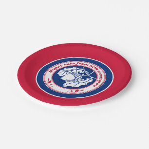 Vintage Blue Red White Proverb Oak Acorn Ink Art Paper Plate