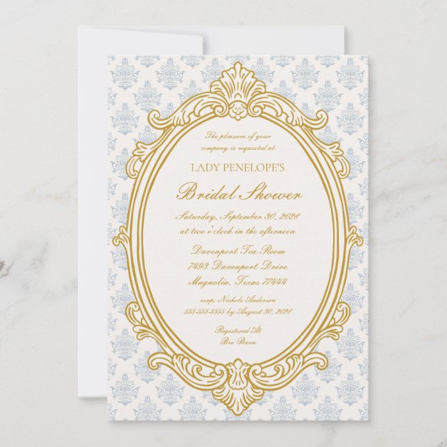 Vintage Blue Regency Cameo Bridal Shower Invitation (Front)
