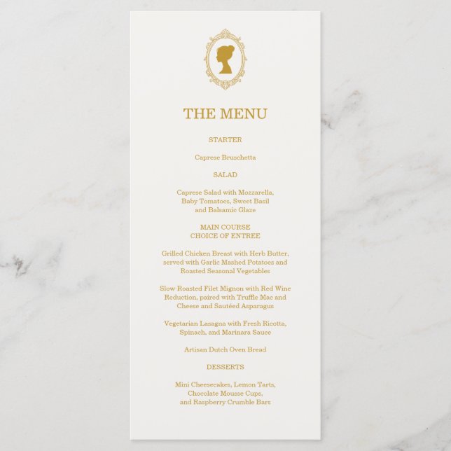 Vintage Blue Regency Cameo Bridal Shower Menu (Front)