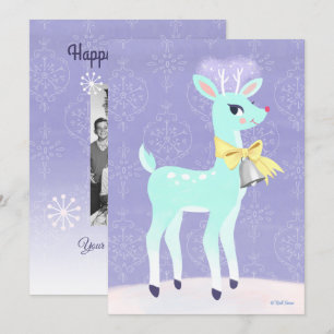 Vintage Blue Reindeer Personalised Flat Card