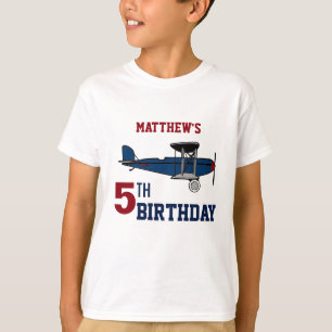 Vintage Blue Retro Aeroplane Birthday Party T-Shirt