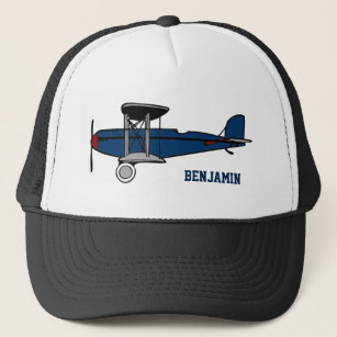 Vintage Blue Retro Aeroplane Kids Trucker Hat