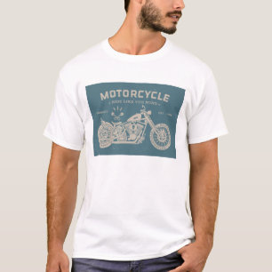 Vintage Blue Ride Fast Motorcycle Graphic T-Shirt
