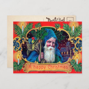 Vintage Blue Robed Santa Postcard