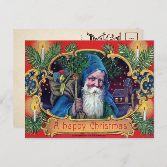Vintage Blue Robed Santa Postcard (Front/Back)
