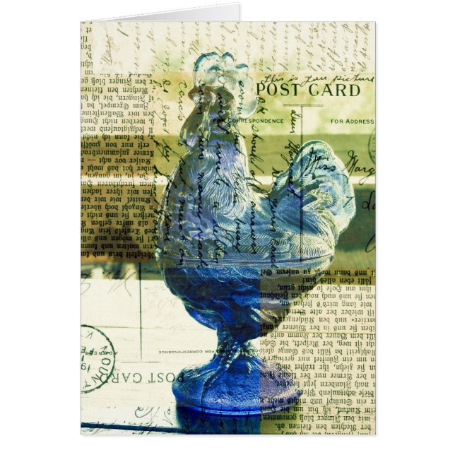 Vintage Blue Rooster Postcard Collage All Occasion (Front)