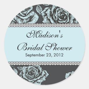 Vintage Blue Rose Bridal Shower Sticker