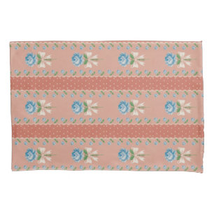 Vintage Blue Rose Coral Dots Wallpaper Pattern Pillowcase