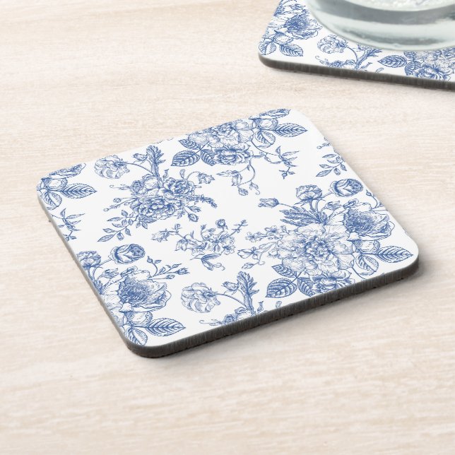 Vintage Blue Rose Floral Pattern Coaster (Left Side)