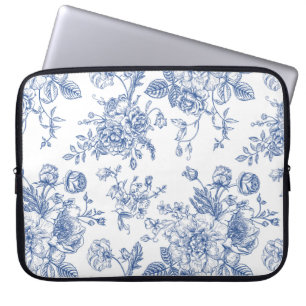 Vintage Blue Rose Floral Pattern Laptop Sleeve