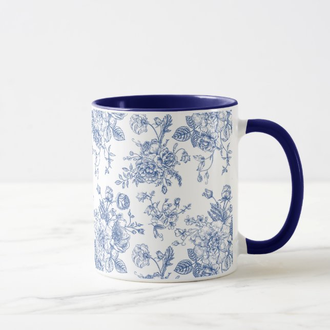 Vintage Blue Rose Floral Pattern Mug (Right)