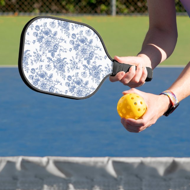 Vintage Blue Rose Floral Pattern Pickleball Paddle (Insitu)
