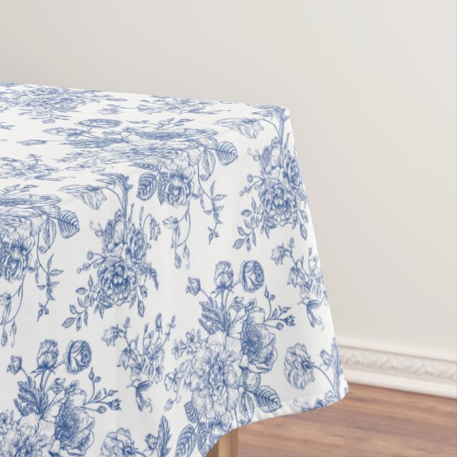 Vintage Blue Rose Floral Pattern Tablecloth (In Situ)