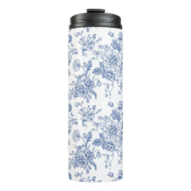 Vintage Blue Rose Floral Pattern Thermal Tumbler (Front)