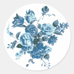 Vintage Blue Rose & Peony Floral Stickers / Seals