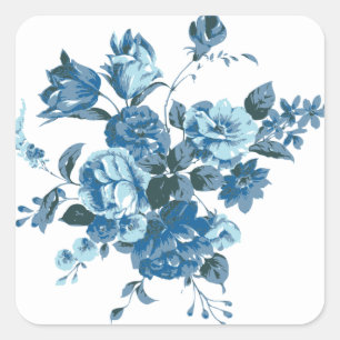 Vintage Blue Rose & Peony Floral Stickers / Seals