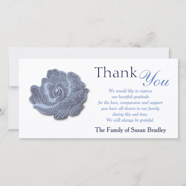 Vintage Blue Rose  Sympathy Thank You Photo Card (Front)