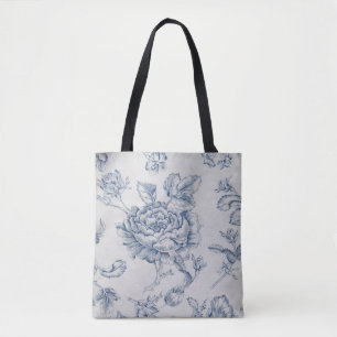 Vintage blue rose tote bag