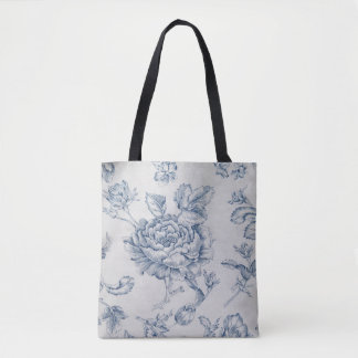 Vintage blue rose tote bag