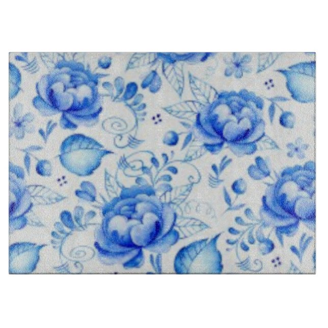 Vintage. Blue Roses. Cutting Board (Front)