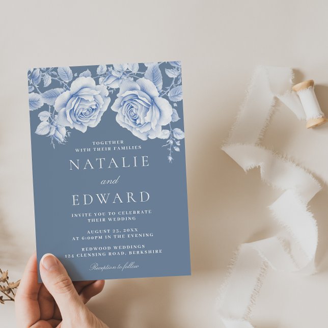 Vintage Blue Roses Elegant Wedding Invitation (Creator Uploaded)