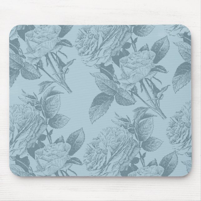 Vintage Blue Roses Mouse Mat (Front)