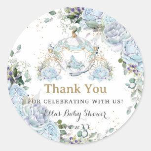 Vintage Blue Roses Princess Coach Baby Shower Classic Round Sticker
