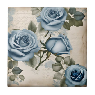 Vintage Blue Roses Shabby Tile