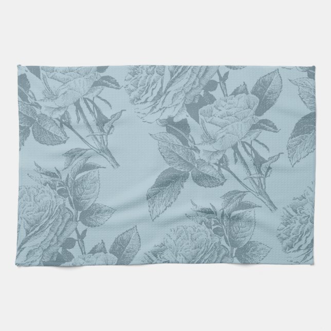 Vintage Blue Roses Tea Towel (Horizontal)