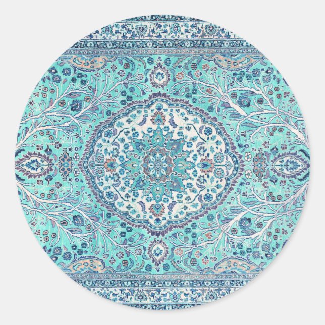 Vintage Blue Rug Pattern Classic Round Sticker (Front)