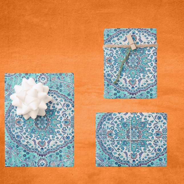Vintage Blue Rug Pattern Wrapping Paper Sheet (Creator Uploaded)