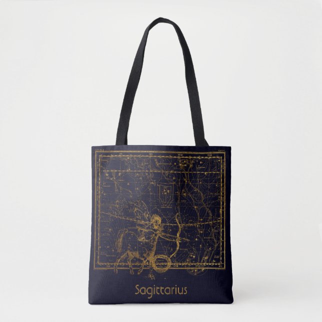 Vintage Blue Sagittarius Zodiac Astrology Sign Tote Bag (Front)