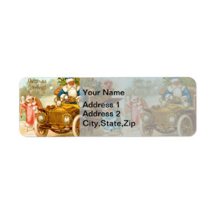 Vintage Blue Santa & Angels Antique Car Art