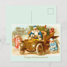 Vintage Blue Santa & Angels Antique Car Art