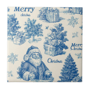 Vintage Blue Santa Christmas Toile Pattern Tile