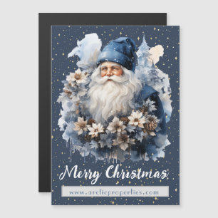 Vintage Blue Santa Holiday Magnetic Card