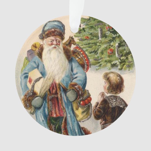 Vintage Blue Santa Ornament (Front)