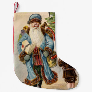 Vintage Blue Santa Small Christmas Stocking