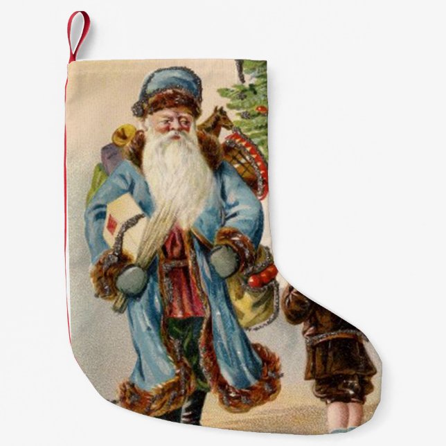 Vintage Blue Santa Small Christmas Stocking (Front)