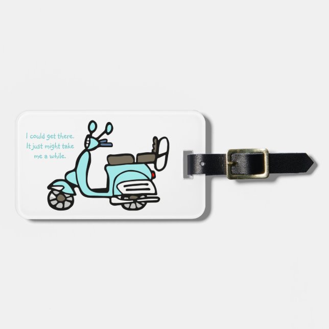 Vintage Blue Scooter Luggage Tag "I could..." (Front Horizontal)