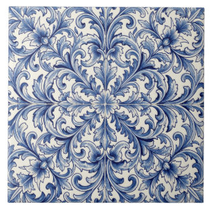 vintage blue scroll tile