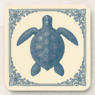 vintage Blue Sea Turtle Nautical Coaster