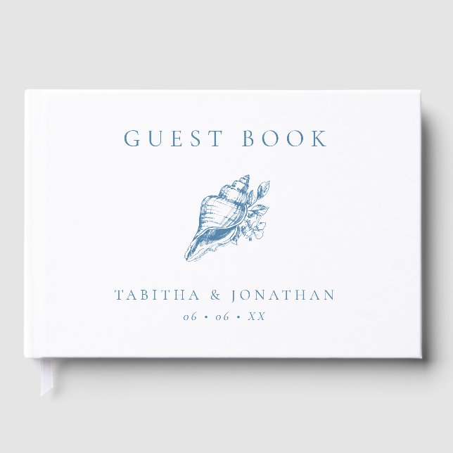 Vintage Blue Seashell Beach Wedding Guest Book (Front)