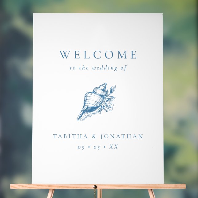 Vintage Blue Seashell Beach Wedding Welcome Acrylic Sign (Neutral)