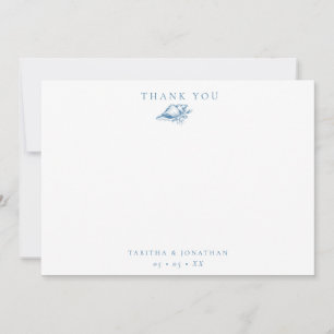 Vintage Blue Seashell Flat Wedding Thank You